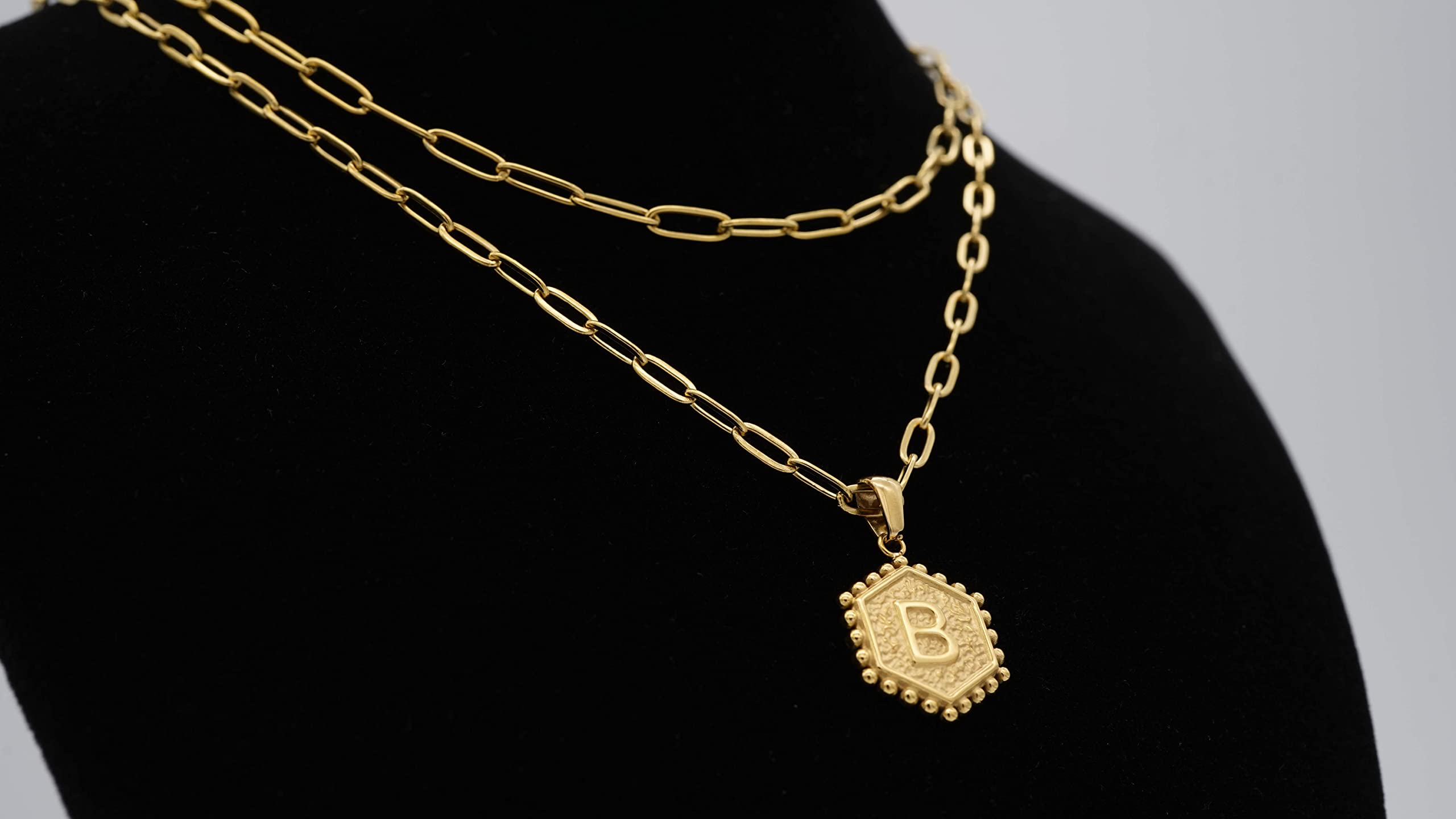 BeyondVision 18K Gold plated double layer double sided alphabet pendant necklace and choker necklace set