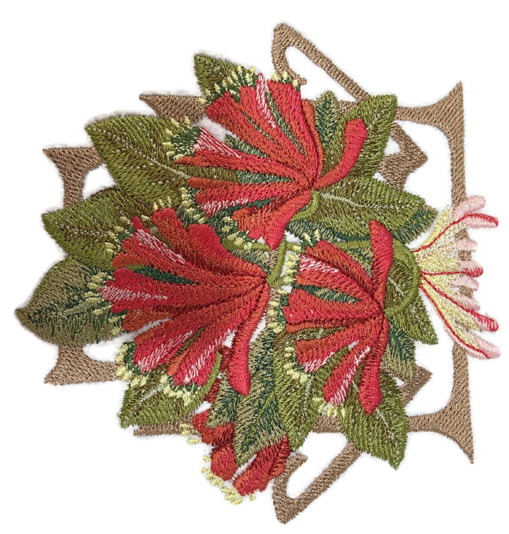 Bloom Honeysuckel Flowers Embroidered Iron on/Sew Patch (5" x 4.9")