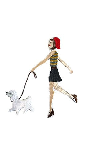 Increíble parche bordado termoadhesivo/cosido de perro personalizado [Un paseo por el parque - Caniche] [12,7 x 14 cm] [Hecho en EE. UU.]