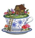 Teacup Fairy Garden (7.79" x 7.53") embroidered iron-on patch