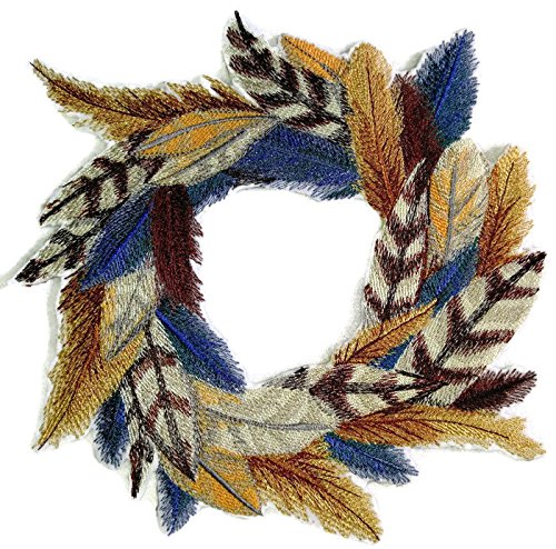Colección de plumas de fantasía única y personalizada [Corona de plumas] Parche bordado para planchar o coser [19,5 x 19,8 cm] [Hecho en EE. UU.]