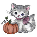 Nature Weaved in Threads, Baby Animal Kingdom [Kitty with Pumpkin ][] / (5.85" x 5.42") [] embroidered iron-on patch