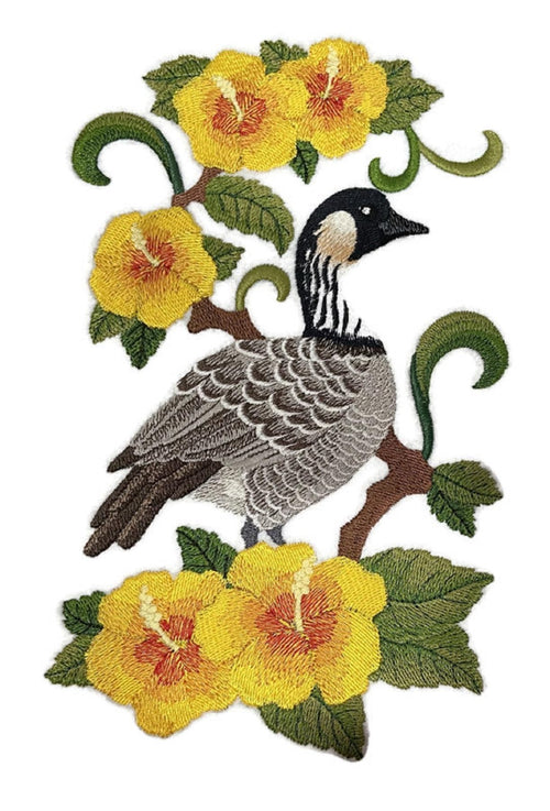 Parche bordado para planchar o coser con diseño de pájaro hawaiano Nene e hibisco de Beyond Vision (14,86 x 23,4 cm)