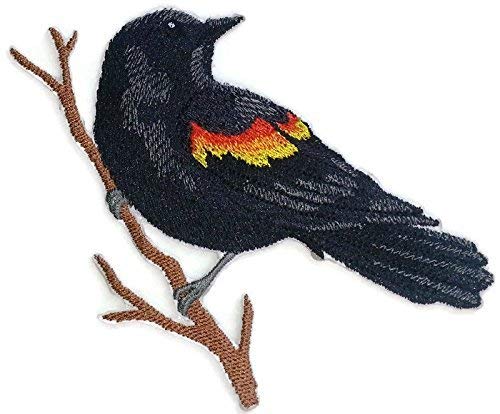 BeyondVision Nature Weaved in Threads, Amazing Birds Kingdom [Single Red Winged Blackbird Bird ] [Custom and Unique] Embroidered Iron on/Sew Patch (4.4" x 4.9") [Made in USA]