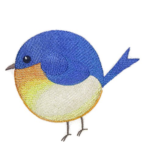 Naturaleza entretejida en hilos, el increíble reino de los pajaritos [Pájaro azul gordito] [Personalizado y único] Parche bordado para planchar o coser [11,8 cm x 12,2 cm] [Hecho en EE. UU.]