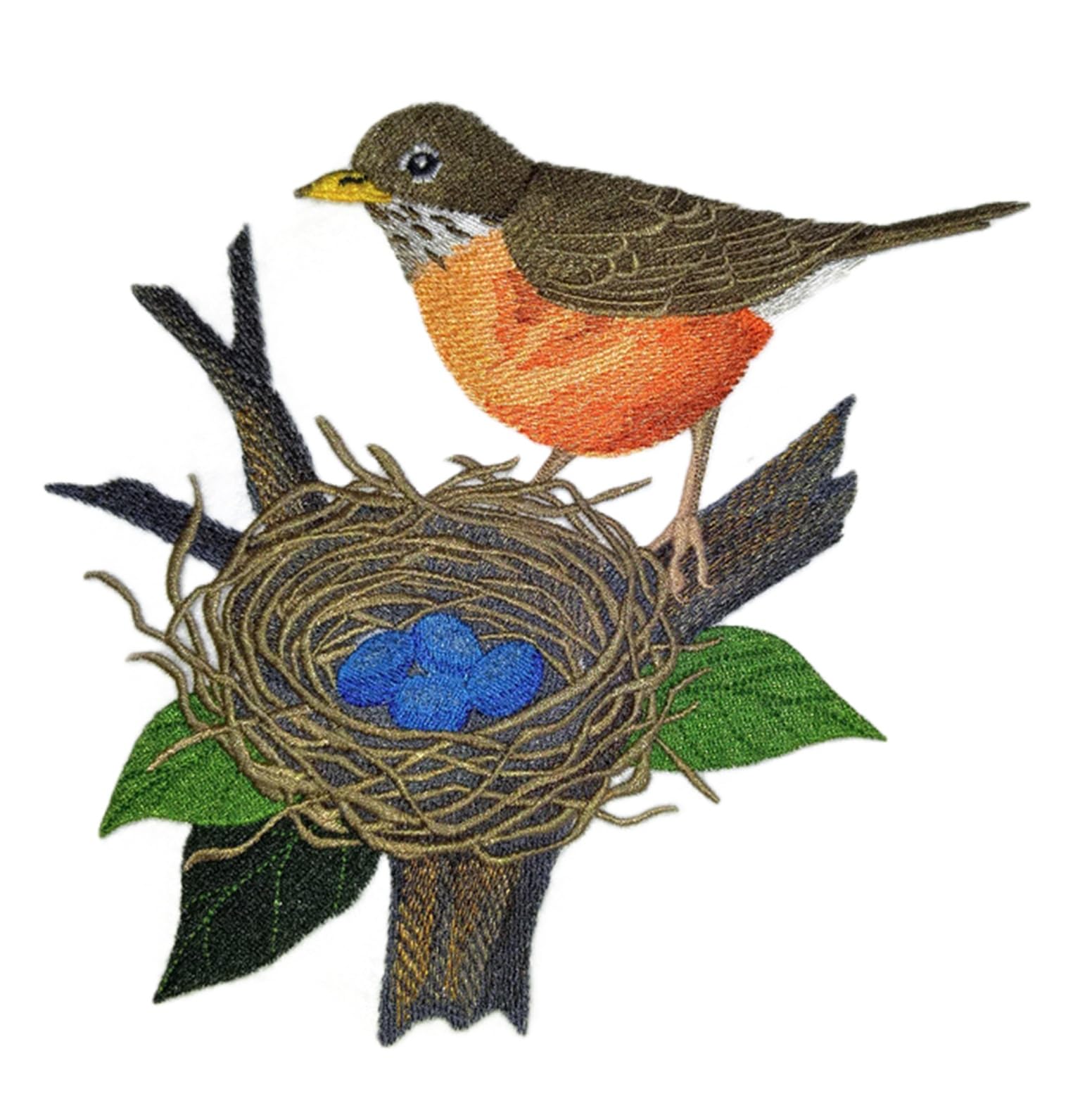 Nature Weaved in Threads, Amazing Birds Kingdom [Robin and Nest [Custom and Unique] Embroidered Iron on/Sew Patch (7.41" x 6.9") [Made in USA]