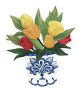Delft Blue Tulips In Vase (5.44" x 4.82") embroidered iron-on patch