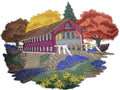 Covered Bridge in Autumn / (7.8" x 5.69") [] embroidered iron-on patch