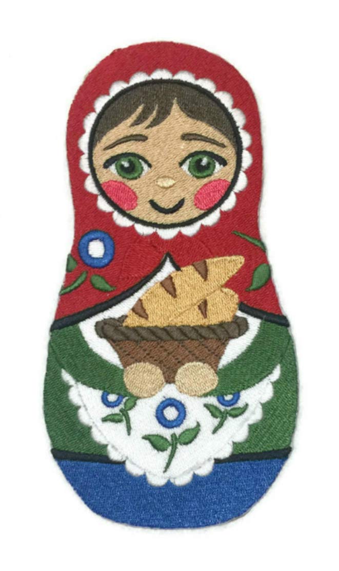 Amazing Custom Russian Art [Matryoshka Doll with Bread] Embroidered Iron On/Sew Patch (3.47" x 6.86") [Made in USA]