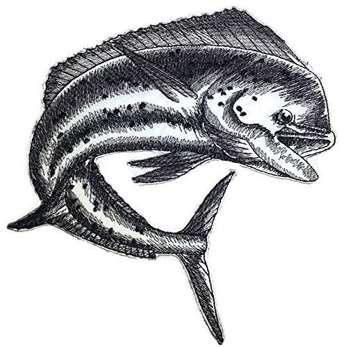 Nature's Bounty Beautiful Custom Fish Sketch [Mahi Mahi Fish ] Embroidered Iron On/Sew Patch (5.6" x 6") Made in USA]