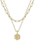 BeyondVision 18K Gold plated double layer double sided alphabet pendant necklace and choker necklace set embroidered iron-on patch