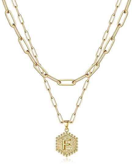 BeyondVision 18K Gold plated double layer double sided alphabet pendant necklace and choker necklace set