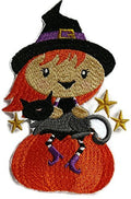 Winifred Witch and Cat (6.72" x 4.86") embroidered iron-on patch