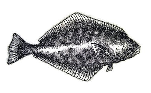 Nature's Bounty Beautiful Custom Fish Sketch [Halibut Fish] Embroidered Iron On/Sew Patch (6" x 3.17") Made in USA]
