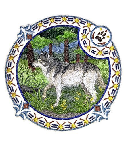 BeyondVision Nature Weaved in Threads, Amazing Animal Kingdom [Gray Wolf Shield ] [Custom and Unique] Embroidered Iron on/Sew Patch (7" x 7") [Made in USA]