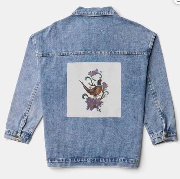 Custom South Dakota Ring-Necked Pheasant and Pasqueflower Medley Bird Embroidery Iron On/Sew Patch - Beyond Vision (6.99" x 10.18")