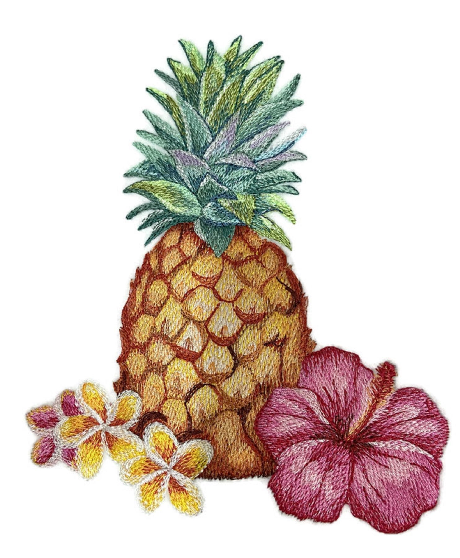 Custm Fruit Heavenly Hibiscus and Pineapple Embroidered Iron on/Sew Patch (5.6" x 6.99")