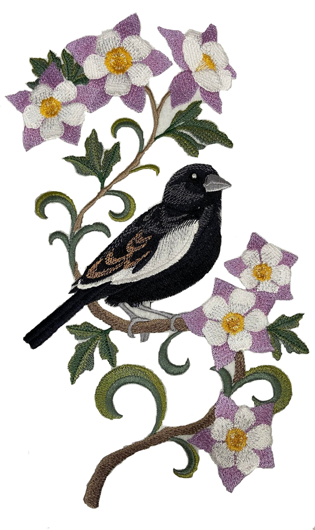 Custom Colorado Lark Bunting and Columbine Medley Bird Embroidery Iron On/Sew Patch - Beyond Vision (6.85" x 11.78")