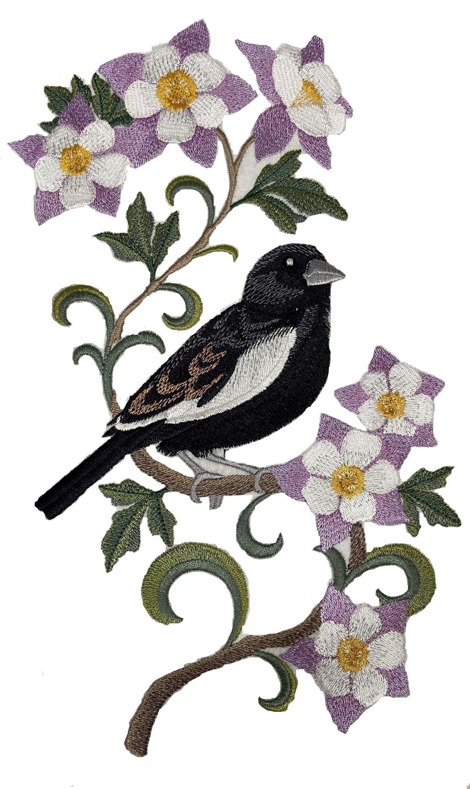 Custom Colorado Lark Bunting and Columbine Medley Bird Embroidery Iron On/Sew Patch - Beyond Vision (6.85" x 11.78")
