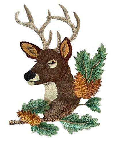 BeyondVision Nature Tejido en Hilos, Reino Animal Asombroso [Ciervo en Pino] [Personalizado y Único] Parche Bordado para Planchar o Coser [9.44" * 6.62"] [Hecho en EE. UU.]