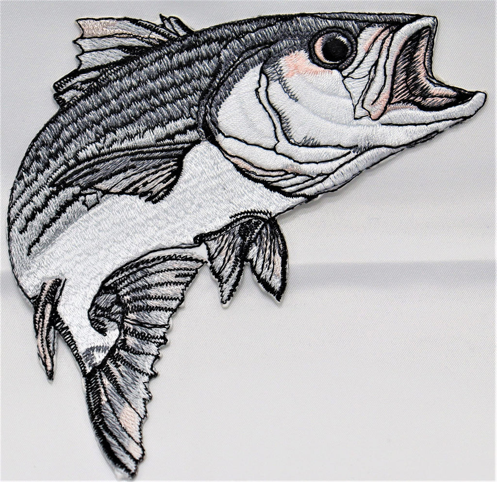 Hermosos retratos de peces personalizados de Nature's Bounty [lubina rayada] Parche bordado para planchar o coser [5,8" x 5"] Hecho en EE. UU.