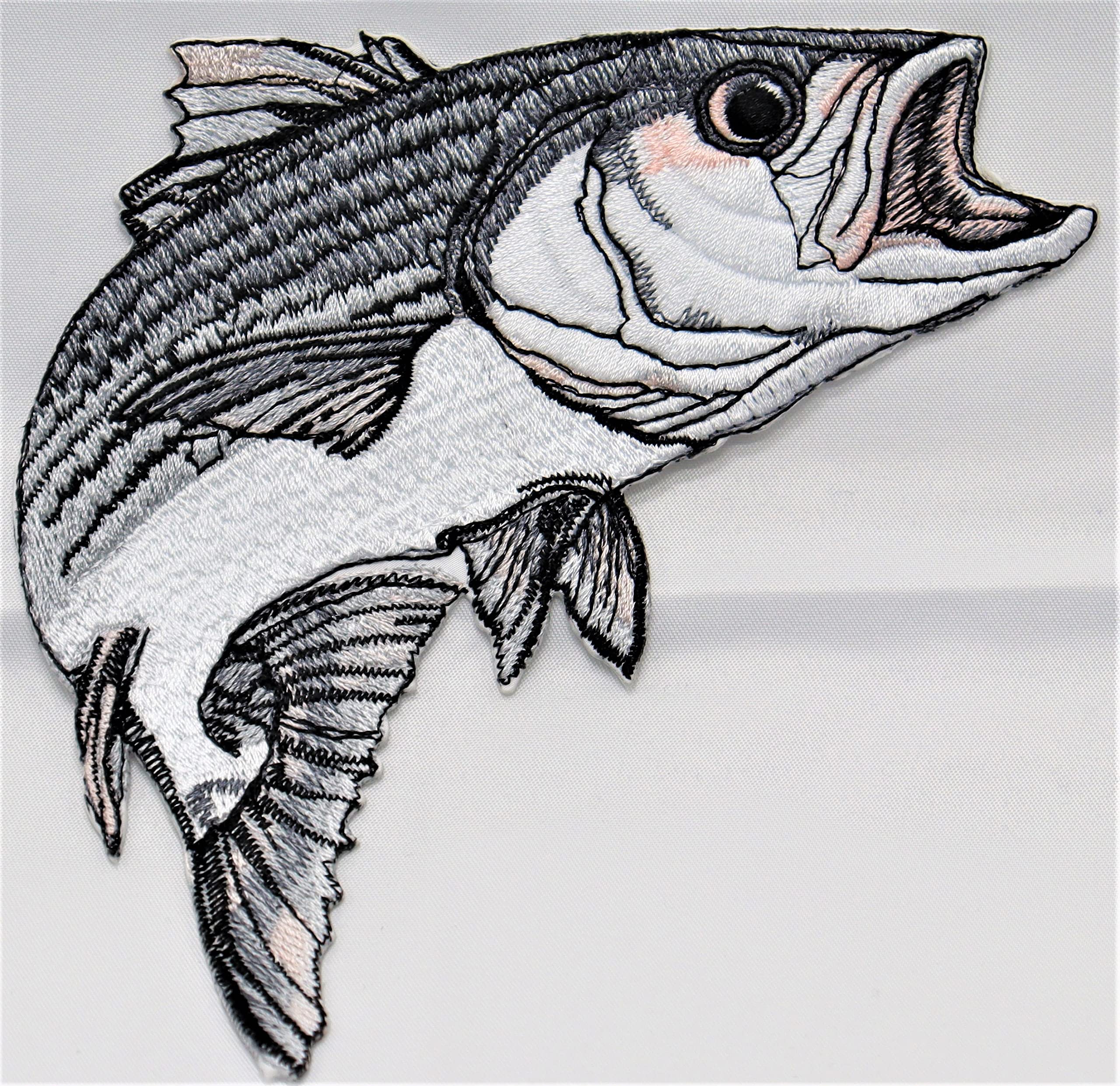 Hermosos retratos de peces personalizados de Nature's Bounty [lubina rayada] Parche bordado para planchar o coser [5,8" x 5"] Hecho en EE. UU.