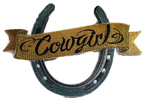 Custom and Unique Cowgirl Gear [Horseshoe & Cowgirl ] Embroidered Iron on/Sew Patch (7" x 4.5") [Made in USA]