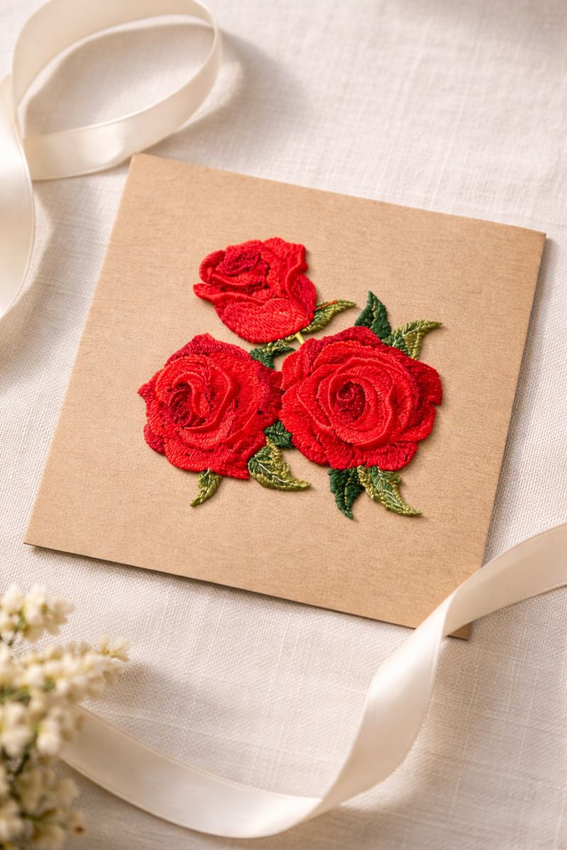 Roses Floral Embroidered Patch – Triple Bloom Red Flower Iron-On & Sew-On Applique for Jackets, Bags & DIY Fashion