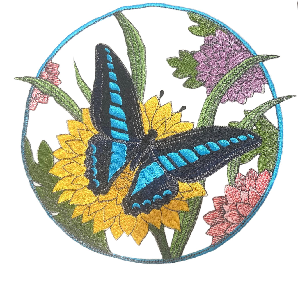 Beyondvision Custom Common Bluebottle Butterfly Circle Embroidered Iron on/Sew Patch (7.79" x 7.23")