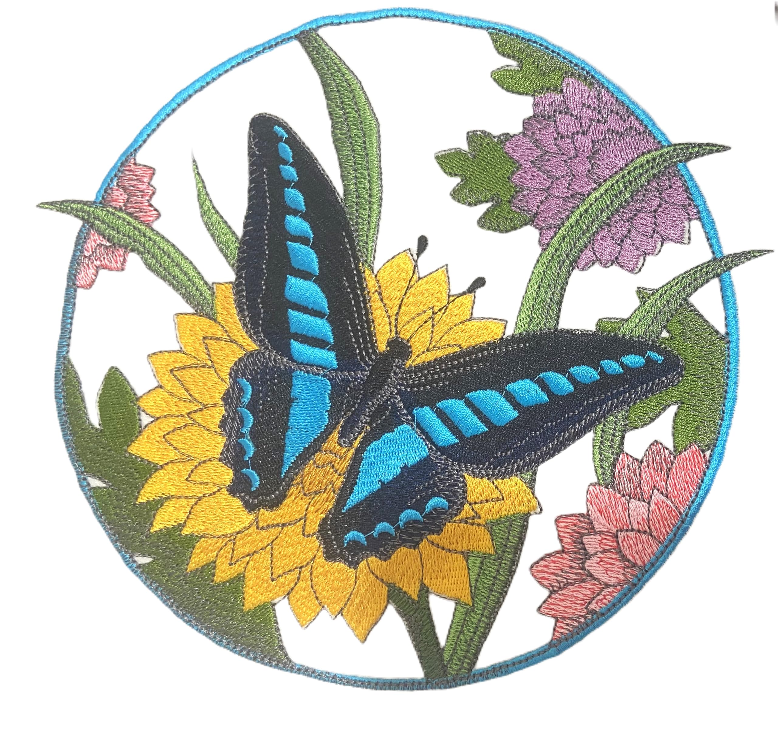 Beyondvision Custom Common Bluebottle Butterfly Circle Embroidered Iron on/Sew Patch (7.79" x 7.23")