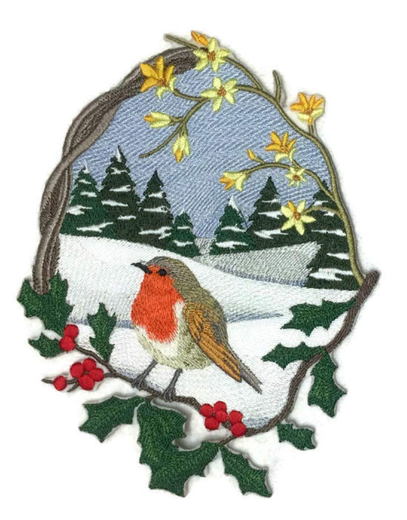 Nature Weaved in Threads, Amazing Birds Kingdom [British Robin Oval [Custom and Unique] Embroidered Iron on/Sew Patch (5.8" x 7.29") [Made in USA]