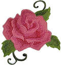 Pink Single Rose (5" x 4") embroidered iron-on patch