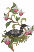 Minnesota Common Loon and Showy Lady Slipper Medley Bird Embroidery / - Beyond Vision (7" x 10.67") embroidered iron-on patch