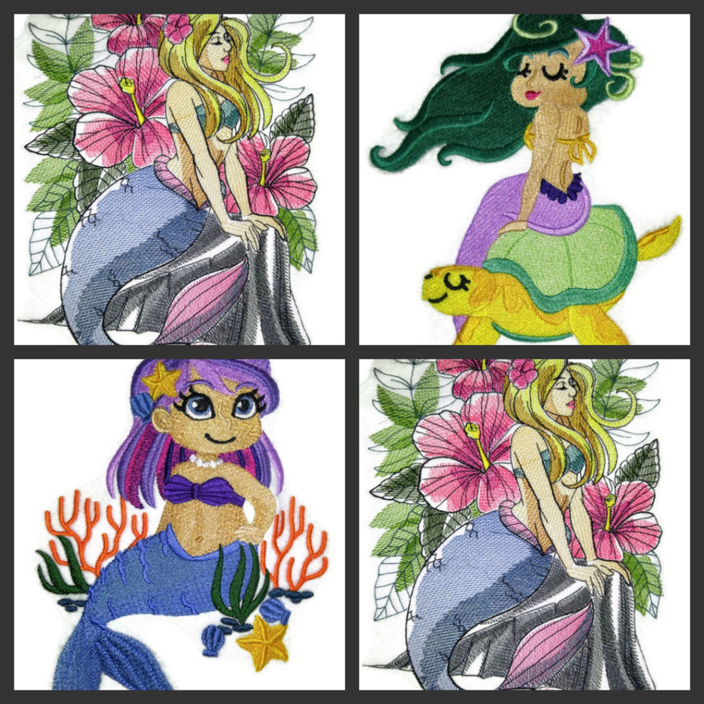 BeyondVision Custom Legendary Mythical Unique Mermaid [Mermaid On Sea Turtle] Embroidery Iron On/Sew Patch (7.81" x 5.29")[Made in USA]