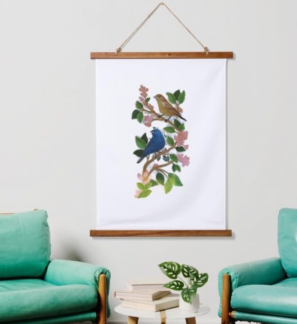 Nature Weaved in Threads, Amazing Birds Kingdom [Indigo Bunting Panel ] [Custom and Unique] Embroidered Iron on/Sew Patch (11.74" x 6.09") [Made in USA]