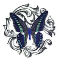 Blue Triangle Butterfly with Baroque (5" x 5") embroidered iron-on patch