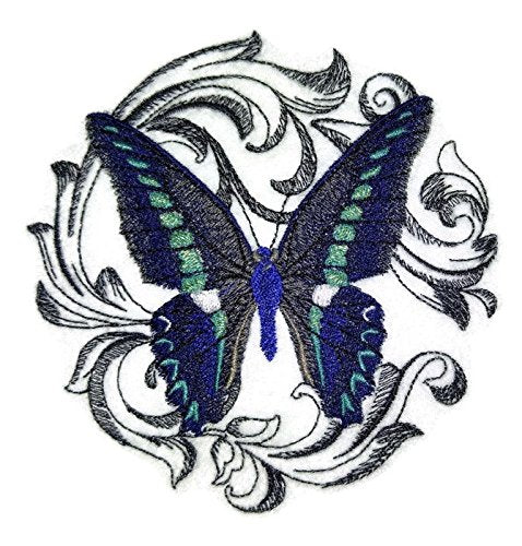 Custom and Unique Amazing Colorful Butterflies [ Blue Triangle with Baroque ] Embroidered Iron On/Sew Patch (5" x 5") Made in USA]