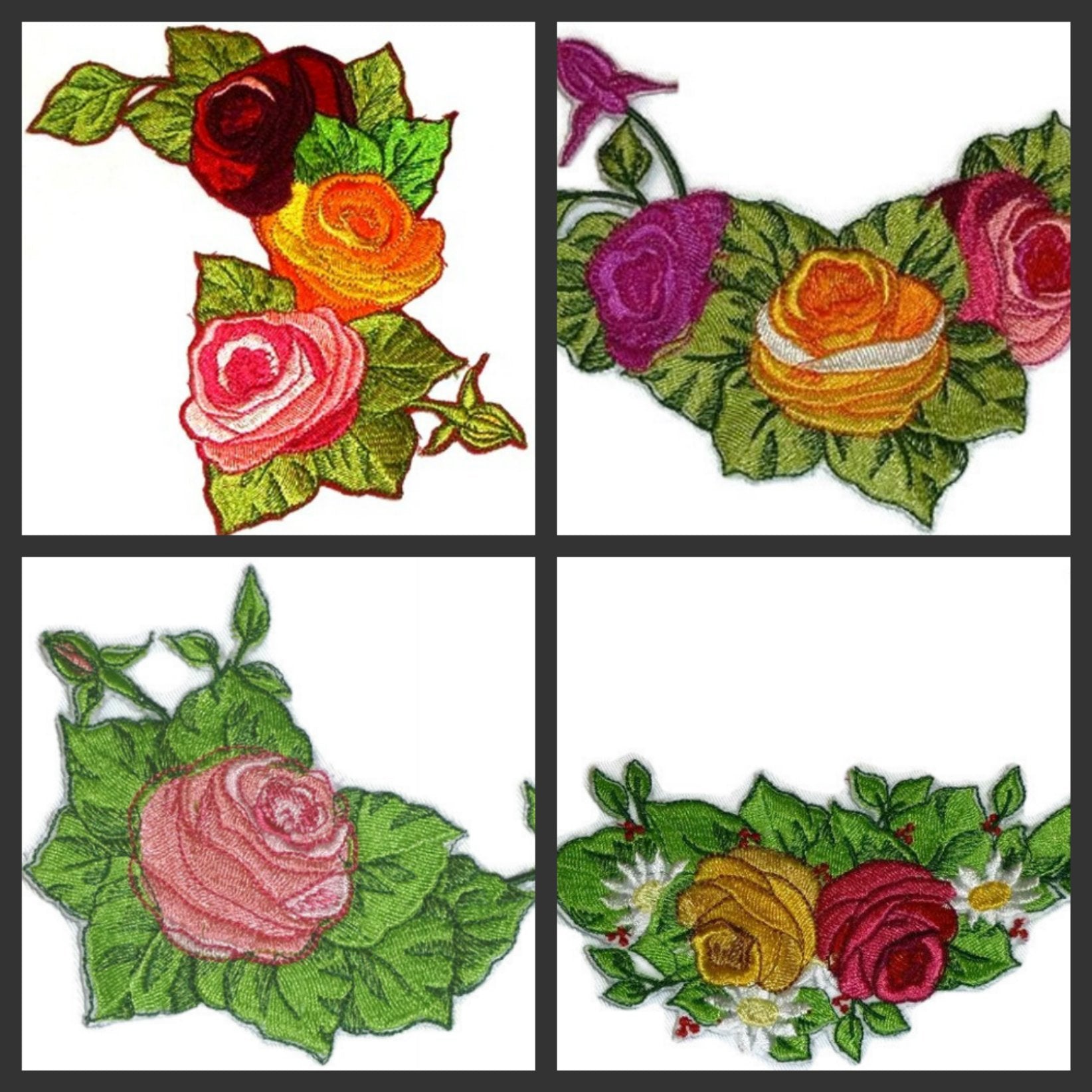 Parche bordado para planchar o coser con diseño de rosa romántica personalizado [Esquina de rosas] [11,4 x 11,4 cm] [Hecho en EE. UU.]