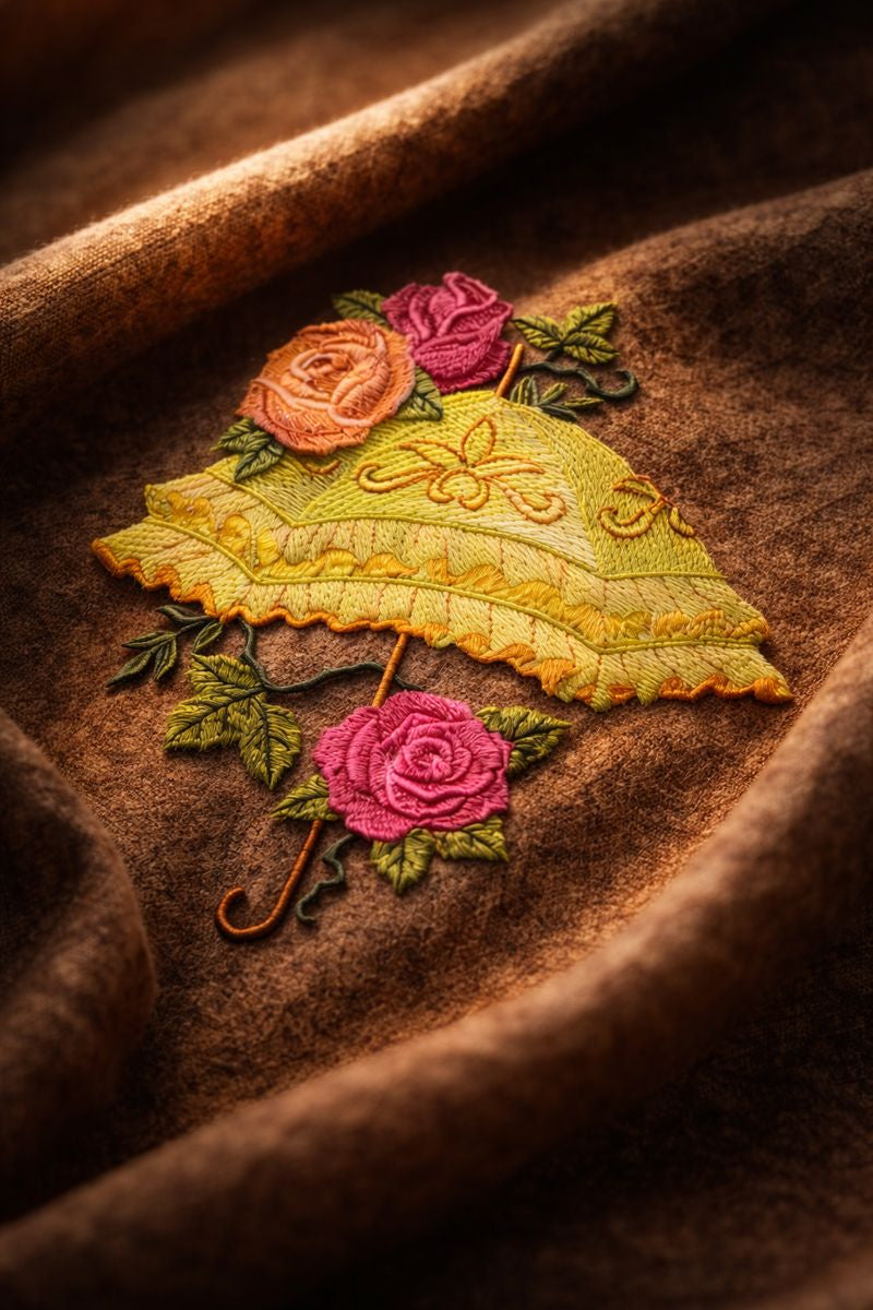Victorian Parasol with Roses Embroidered Patch 6.47” x 7.8” – Iron On or Sew On Beyond Vision