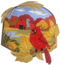 BeyondVision Country Autumn Cardinal and Barn / (6.91" x 7.21") [] embroidered iron-on patch
