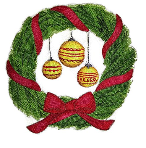BeyondVision Custom Festival Christmas Wreath and Ornaments in Watercolor Embroidered Iron on/Sew Patch (7.67" x 7.82") [Made in USA]
