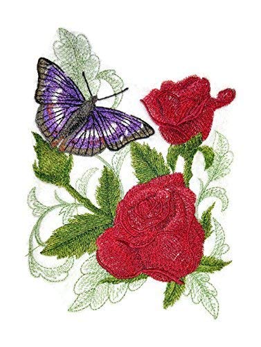 Custom and Unique Blooms and Butterflies [Purple Emperor Butterfly and Roses] Embroidered Iron on/Sew Patch (6.85" x 4.86") [Made in USA]