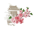 Nature's Magic Cherry Blossoms with Temple Echo / (7.44" x 5.85") embroidered iron-on patch