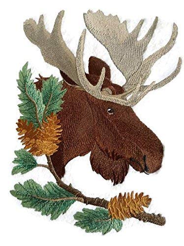 BeyondVision Nature Tejido en Hilos, Increíble Reino Animal [Alce en Pino] [Personalizado y Único] Parche Bordado para Planchar o Coser [9.42" * 6.88"] [Hecho en EE. UU.]