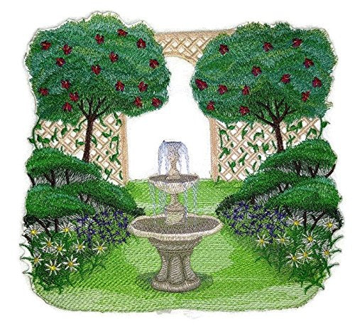 Custom and Unique Garden Fountain Scene Embroidered Iron on/Sew Patch (7.82" x 7.33") [Made in USA]