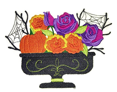 Custom and Unique Happy Halloween [ October Blooming Basket ] Embroidered Iron on/Sew Patch (6.75" x 4.87") [Made in USA]