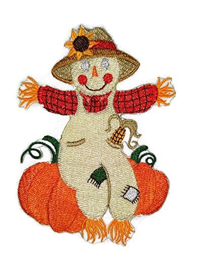 Set of 3 Spooky Jack-o'-Lantern & Autumn Scarecrow Embroidered Patches | Iron-On or Sew-On DIY Trick-or-Treat Candy Bag & Jacket Appliques Component