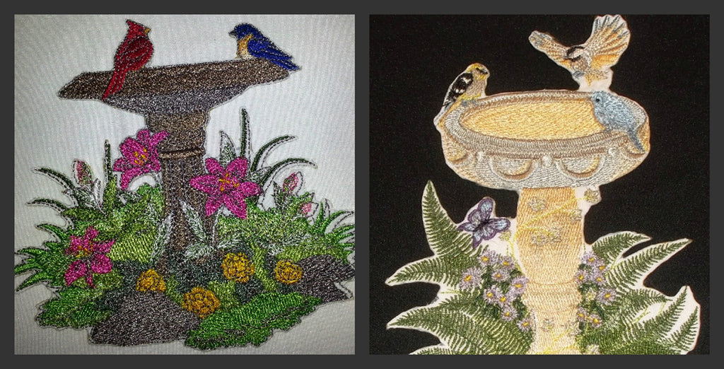 Custom and Unique Spring Bloom Flowers Portraits [Park Place BirdBath ] Embroidered Iron on/Sew Patch (6.32" x 5.88") [Made in USA]