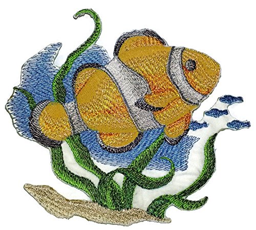 Parche bordado para planchar o coser BeyondVision Ocean Calling, personalizado y único [Pez Payaso Color Agua] [15 x 13 cm], hecho en EE. UU.