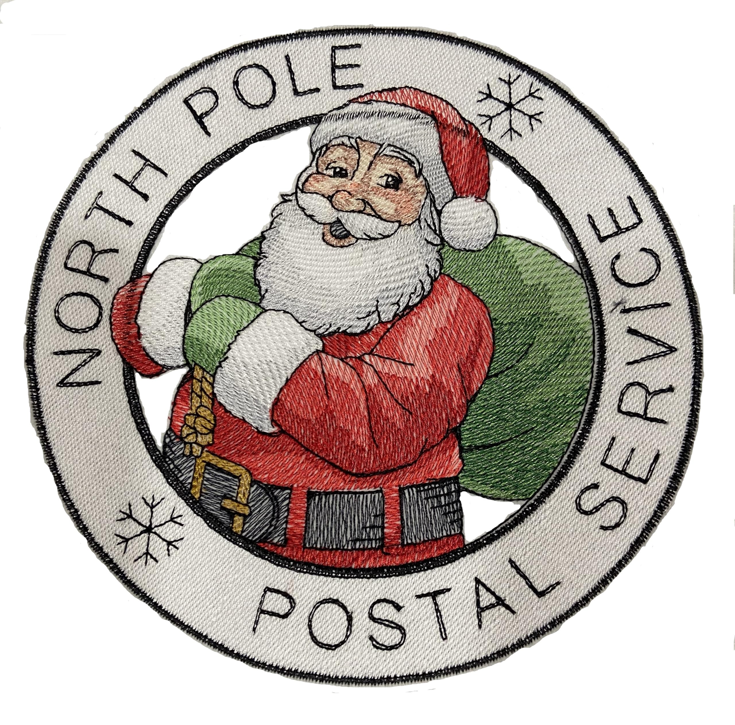 Beyond Vision Merry Christmas [ North Pole Postal Service Santa Stamp ] Embroidered Iron on/Sew Patch (6.88" x 6.88")